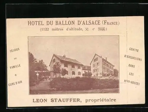 Vertreterkarte Hotel du Ballon d`Alsace, Inh. Leon Stauffer, Blick auf das Hotel