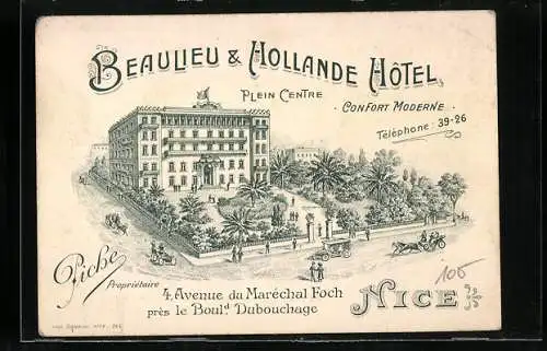 Vertreterkarte Nice, Beaulieu & Hollande Hotel, 4. Avenue du Marechal Foch, Blick auf das Hotel
