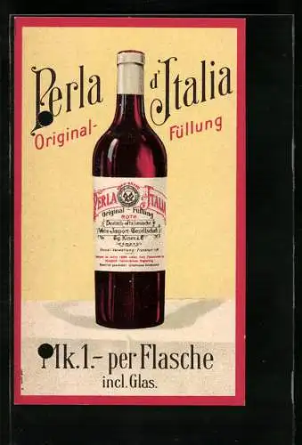 Vertreterkarte Frankfurt / Main, Perla d`Italia, Deutsch-Italienische Wein-Import-Gesellschaft Gg. kinen & Co.