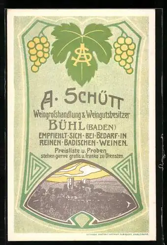 Vertreterkarte Bühl (Baden), Weingrosshandung & Weingutsbesitzer A. Schütt, Monogramm