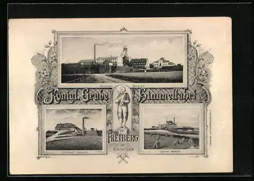 Vertreterkarte / Werbebillet Königliche Grube Himmelfahrt Freiberg in Sachsen, Abraham Schacht, Elisabeth-Schacht