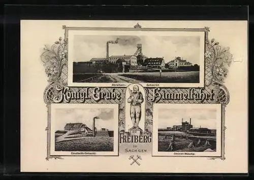 Vertreterkarte Königliche Grube Himmelfahrt Freiberg i. Sachsen, Elisabeth-Schacht, Abraham-Schacht, Central-Wäsche