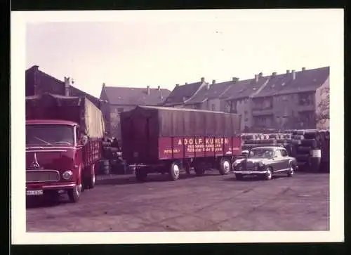 Fotografie unbekannter Fotograf, Ansicht Mülheim-Styrum, Mittelstr. 7, Lastwagen Magirus-Deutz Fasshandlung Adolf Kuhlen