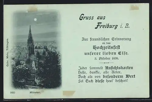 Mondschein-AK Freiburg i. B., Blick zum Münster