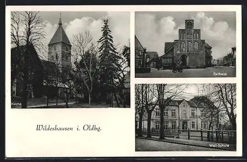 AK Wildeshausen i. Oldbg., Kirche, Rathaus, Wall-Schule