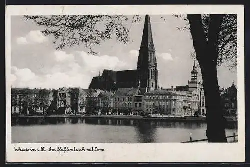 AK Schwerin / Mecklenburg, Pfaffenteich und Dom