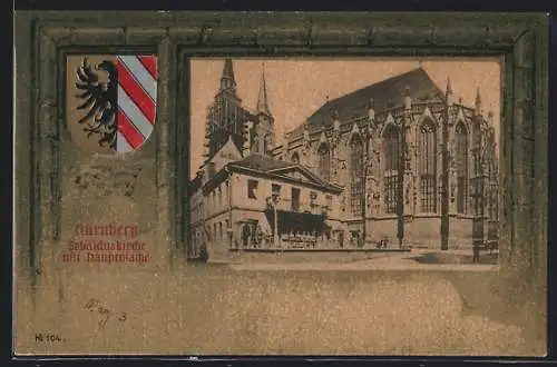 AK Nürnberg, Sebalduskirche mit Hauptwache, Wappen
