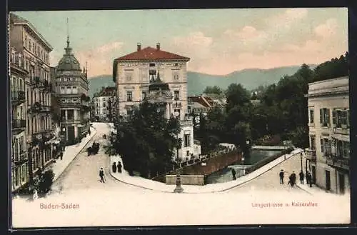 AK Baden-Baden, Langestrasse und Kaiserallee mit Hotel