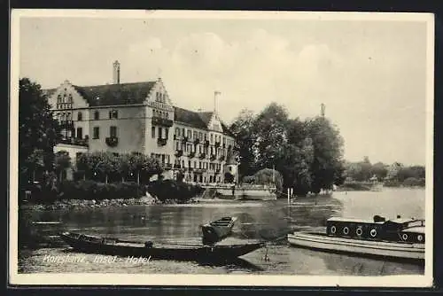 AK Konstanz, Insel-Hotel mit Booten