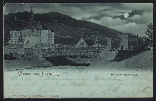 Mondschein-AK Freiburg / Breisgau, Schwabentorbrücke