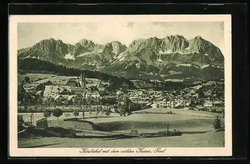 AK Kitzbühel /Tirol, Ortsansicht gegen den Wilden Kaiser