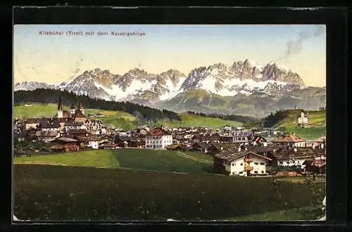 AK Kitzbühel, Ortsansicht gegen das Kaisergebirge