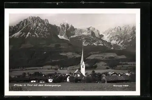 AK Ellmau in Tirol, Ortsansicht gegen das Kaisergebirge