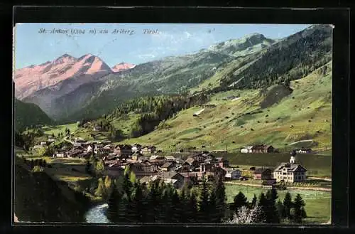 AK St. Anton am Arlberg, Ortsansicht mit Berglandschaft