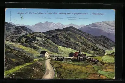 AK St. Christof auf dem Arlberg, Ort mit Alpenpanorama