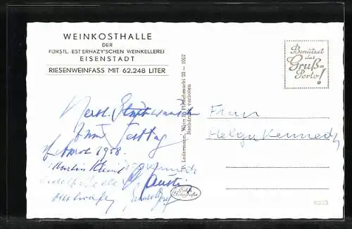 AK Eisenstadt, Weinkosthalle der fürstl. esterhazy`schen Weinkeller, Riesenfass