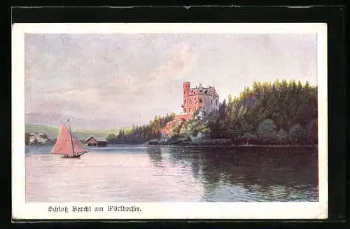 Künstler-AK Maria Wörth am Wörthersee, Schloss Bercht vom See aus