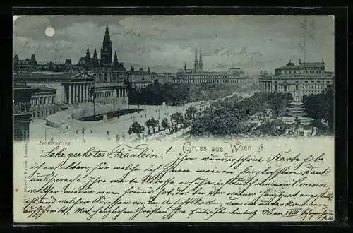 Mondschein-AK Wien, Blick auf den Franzensring