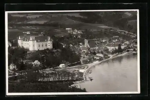 AK Grein a. d. Donau, Blick auf Schloss und Flussufer