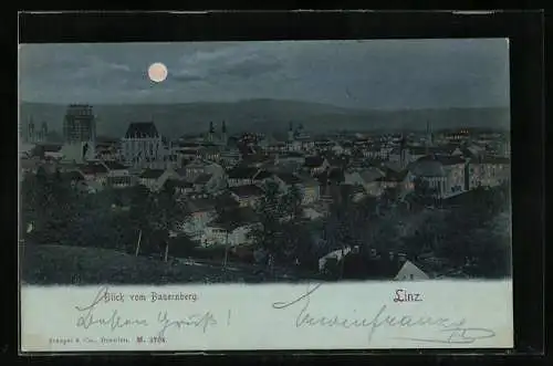 Mondschein-AK Linz, Blick vom Bauernberg