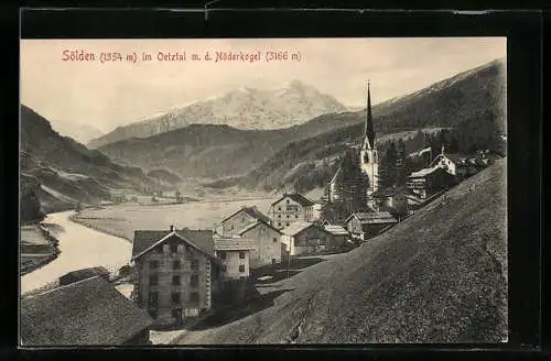 AK Sölden im Oetztal, Ortsansicht mit Kirche und Nöderkogel