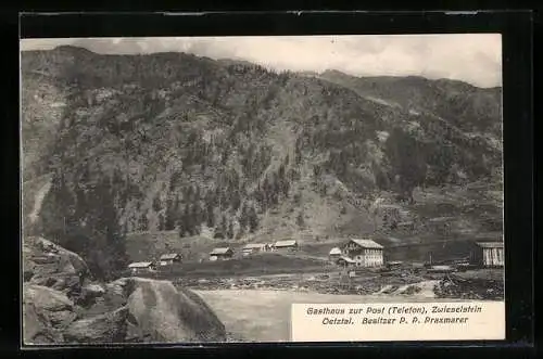 AK Zwieselstein, Panorama mit Gasthaus zur Post, Bes. P.P. Praxmarer