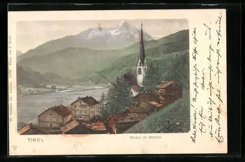 AK Sölden im Oetzthal, Teilansicht mit Kirche vom Berg aus gesehen