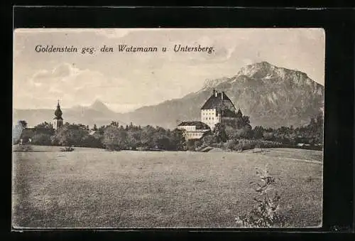 AK Elsbethen, Schloss Goldenstein gegen den Watzmann u. Untersberg