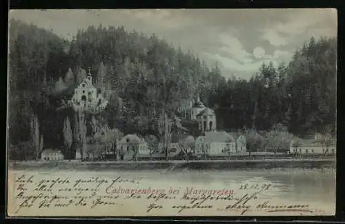 Mondschein-AK Linz, Calvarienberg mit Kapelle bei Margareten