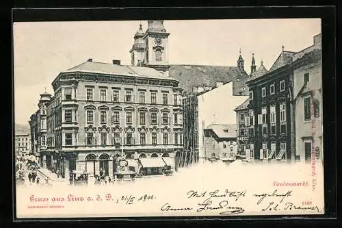 AK Linz a. d. D., Geschäft v. Johann Zerrmayr, Taubenmarkt