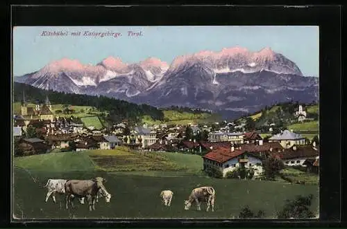 AK Kitzbühel, Gesamtansicht mit Kaisergebirge