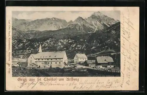 AK St. Christof am Arlberg, Ortsansicht mit Kirche