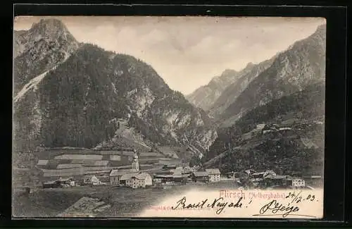 AK Flirsch an der Arlbergbahn, Ortsansicht aus der Vogelschau