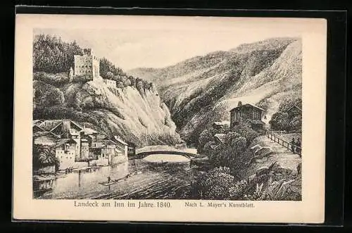 Künstler-AK Landeck am Inn, Ortsansicht im Jahre 1840