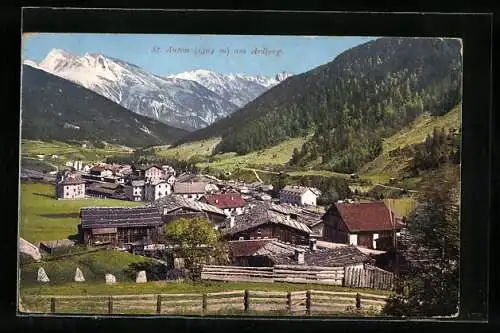 AK St. Anton am Arlberg, Ortsansicht aus der Vogelschau