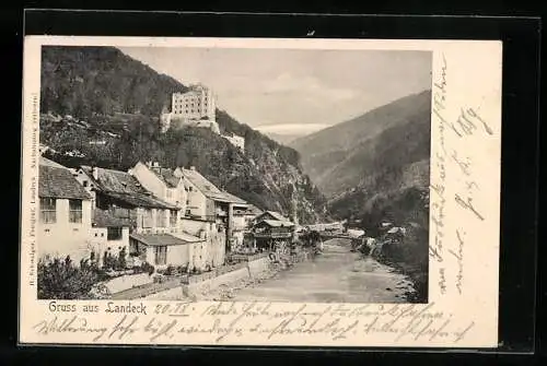 AK Landeck, Ortsansicht mit Brücke