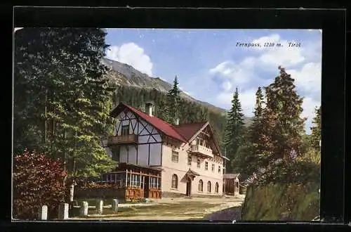 AK Fernpass /Tirol, Haus mit Wald