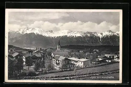 AK Igls, Ortsansicht mit Kirche und Nordkette