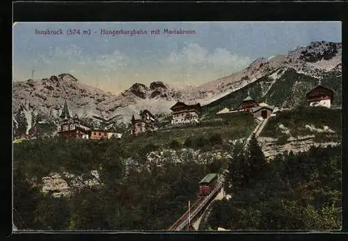 AK Innsbruck, Hungerburgbahn mit Mariabrunn, Bergbahn