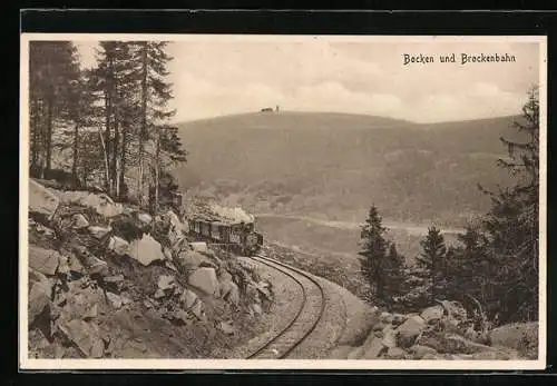 AK Brockenbergbahn mit Blick auf den Brocken