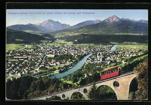 AK Innsbruck, Hungerburgbahn, Blick gegen Süden mit Serles und Nockspitze