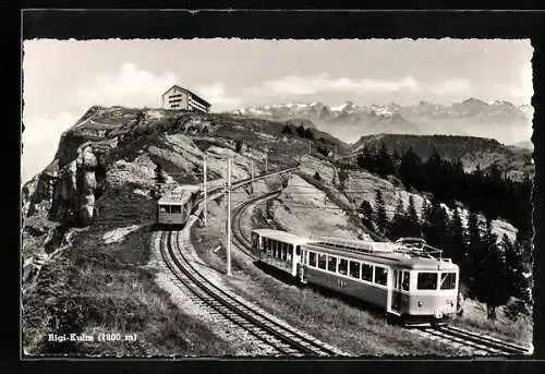 AK Rigi-Kulm, Panorama mit Bergbahn