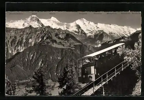 AK Interlaken-Harderkulm, Drahtseilbahn mit Eiger, Mönch und Jungfrau