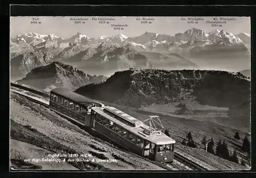 AK Rigi Kulm mit Rigi-Scheidegg u. den Glarner u. Unteralpen, Bergbahn