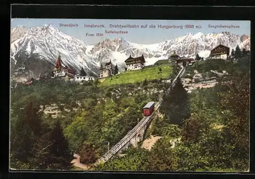 AK Drahtseilbahn auf die Hungerburg mit Brandjoch, Frau Hitt und Sattelspitzen