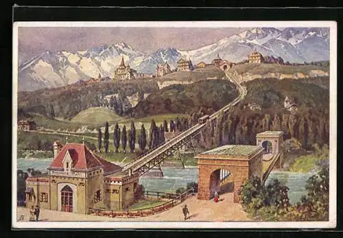 Künstler-AK Innsbruck, Hungerburgbahn, Bergbahn
