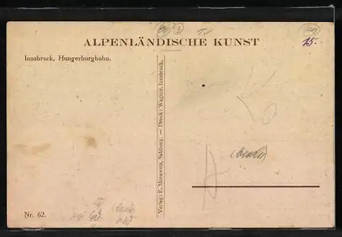 Künstler-AK Innsbruck, Hungerburgbahn, Bergbahn