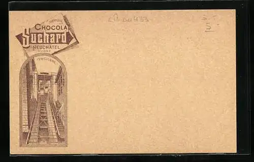 Lithographie Neuchâtel, Funiculaire, Fabrique de Chocola Suchard, Reklame