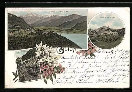 Lithographie Glion, Funiculare Territet-Glion, Grand Hotel de Gaux