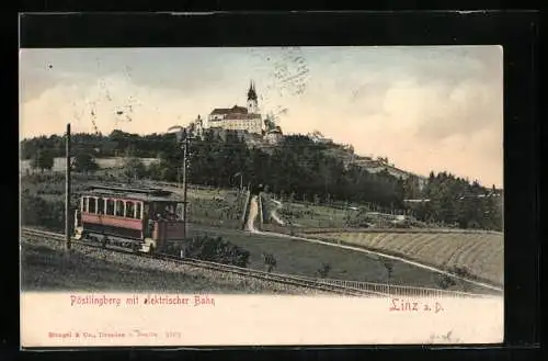 AK Linz a. D., Pöstlingberg mit elektrischer Bergbahn